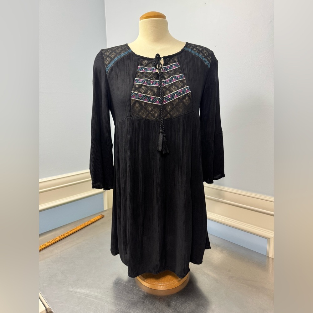 Anthro Flying Tomato Black Boho Embroidered Tunic / mini dress